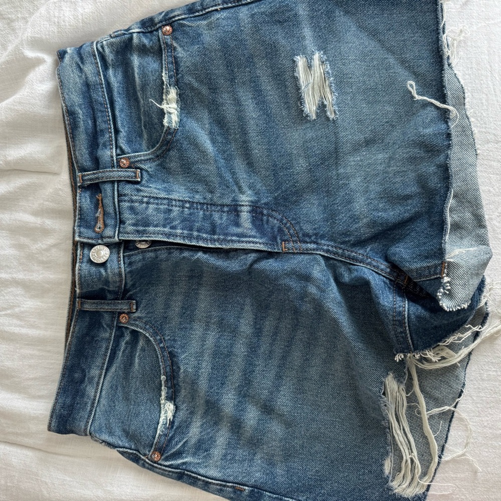 Distressed Blue Denim Shorts